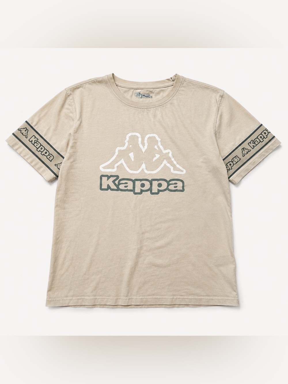 Kappa Women’s Logo Tape Omini Graphic T-Shirt Beige Green Size M
